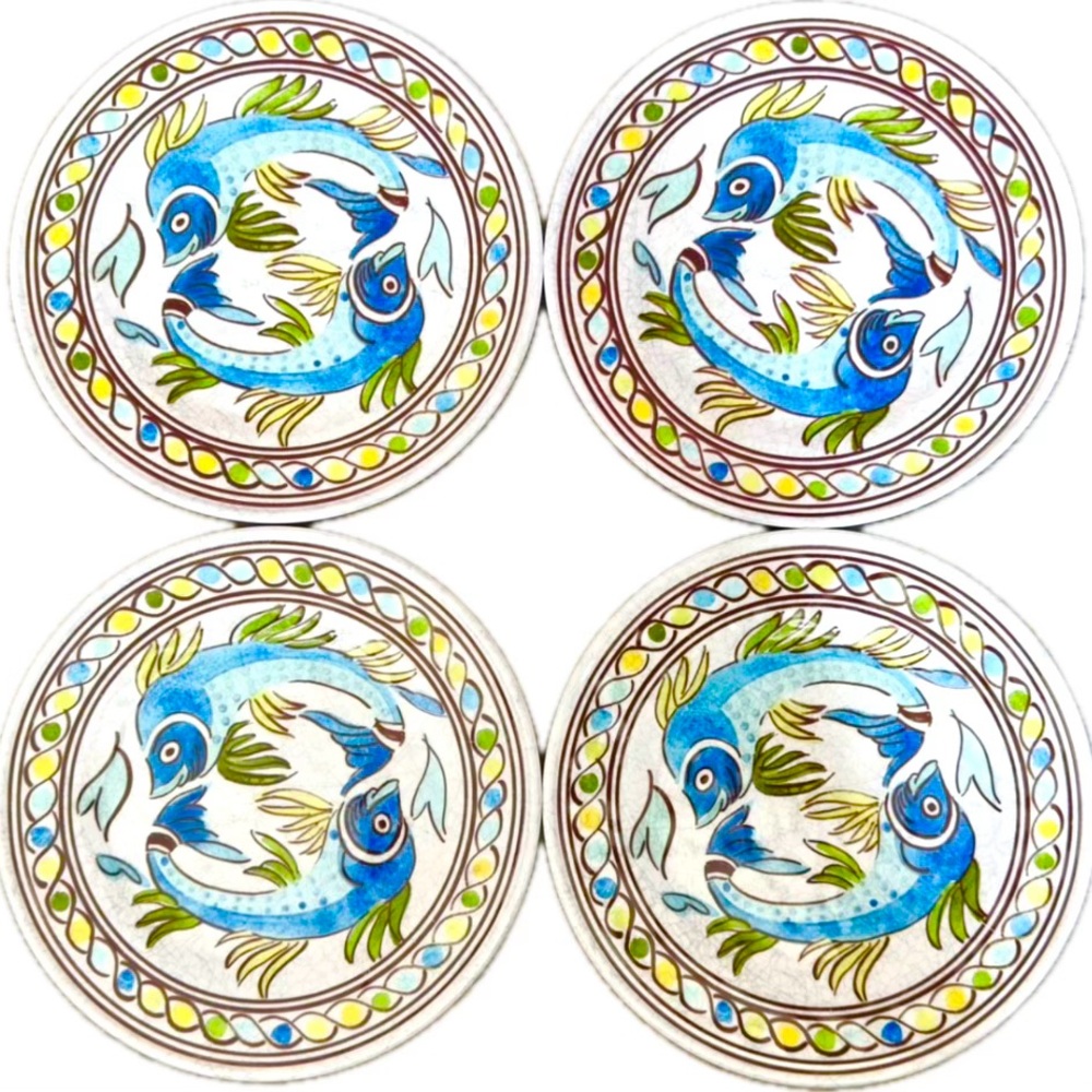 NEW Le Cadeaux Melamine Catalina Koi Fish 6.5" Appetizer Bread Plates Set of 4